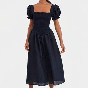 SLEEPER Belle Linen Dress in Navy